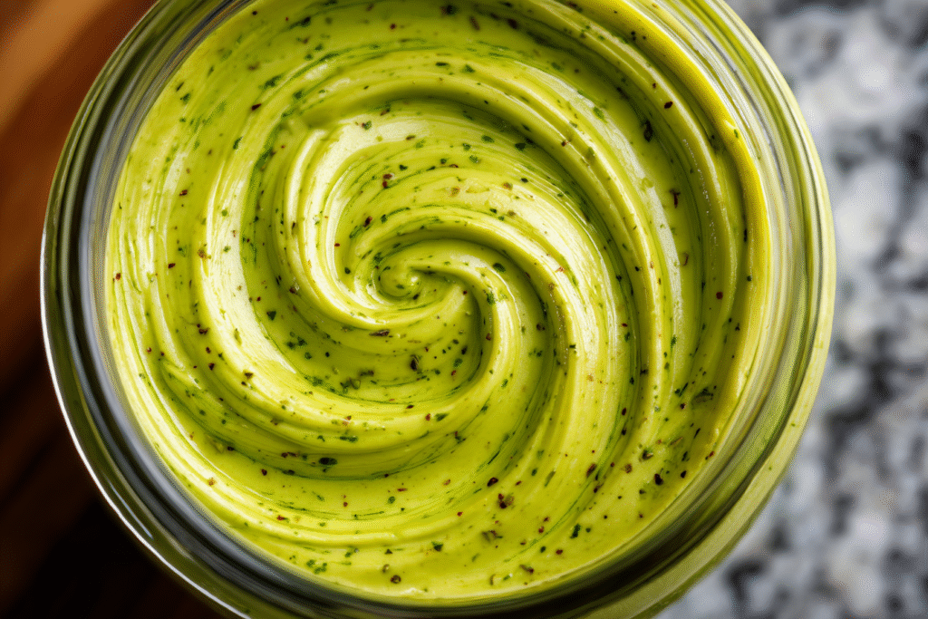 creamy pistachio butter swirled in a glass jar